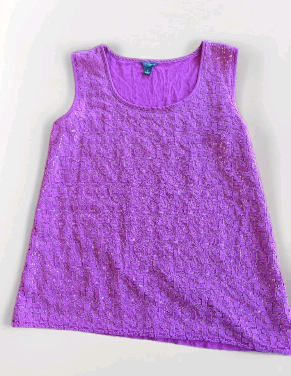 Ann Taylor LOFT Women's Size Small Purple Tank Top Shell Shirt Crochet Overlay